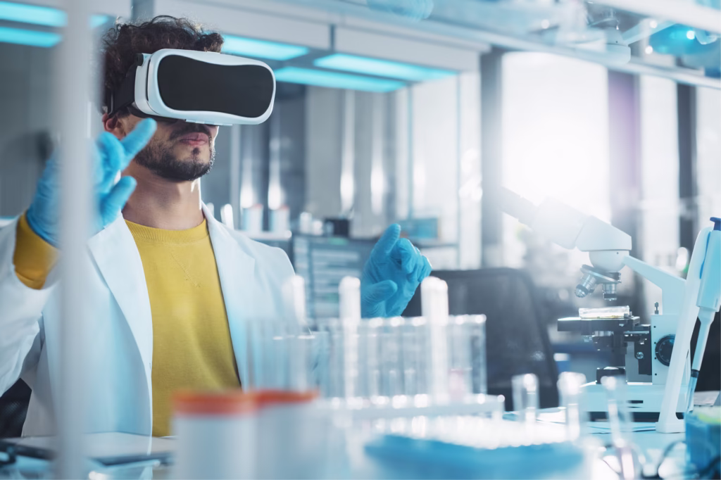 Lab technician with VR goggles