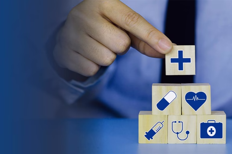 Building blocks with medical icons