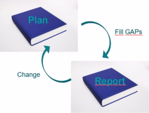 Change process: Plan - Fill GAPs - Report - Change - Redo